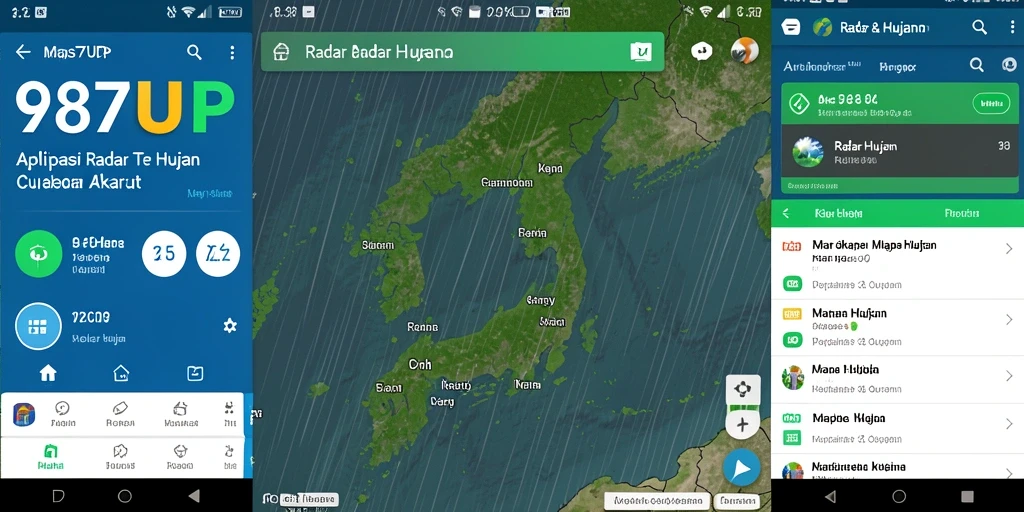 Antarmuka pengguna 987UP yang menampilkan radar hujan secara real-time.