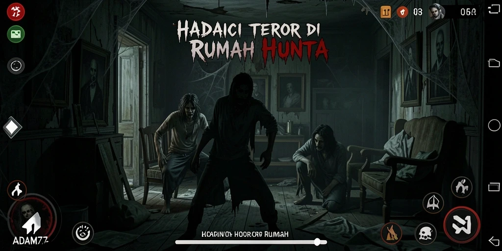 Tampilan antarmuka menyeramkan dalam permainan Horor Rumah.