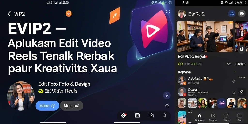 Tampilan antarmuka EVIP2 untuk pengeditan video reels yang menarik.