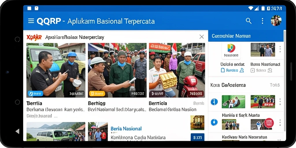 Antarmuka aplikasi QQRP yang menampilkan berita terkini.