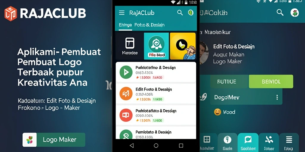 Screenshot antarmuka RAJACLUB menampilkan alat desain logo yang intuitif.